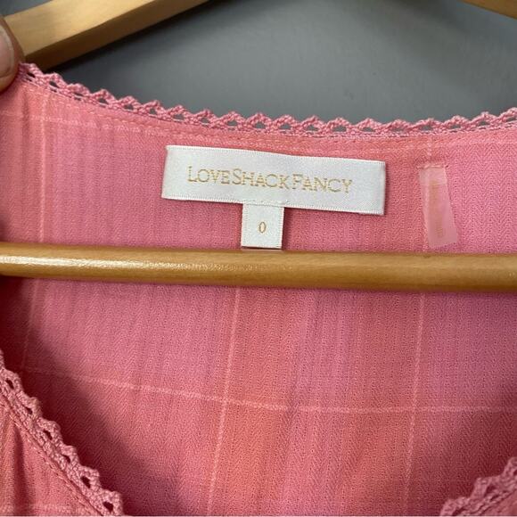 LOVESHACKFANCY Puff Sleeve Maxi Dress feminine  Preppy Pink Plaid Layered XS 0 - Picture 4 of 10